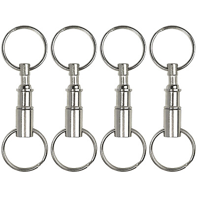 4pc Quick Release Detachable Pull Apart Keychain Silver Dual Key Ring Snap Lock $7.99