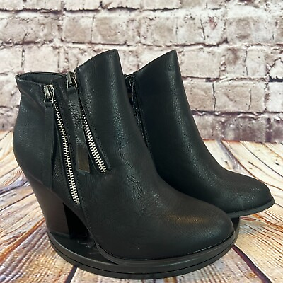 Journee Collection Solid Black Triple Zip Block Heel Ankle Boots Booties Size 9 $26.21