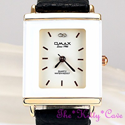 Swiss OMAX Rose Gold Pl Slim Seiko Movt White Frame Mineral Leather Watch CE0041 C $43.65