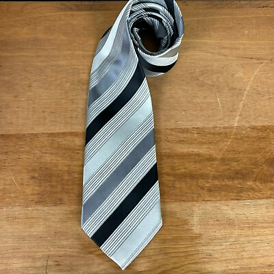 IMANI UOMO Necktie Men#x27;s Classic Textured Striped Micro Fibre Gray Black Silver $9.99