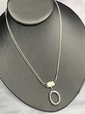 Vintage Trifari pendant necklace Brushed Silver Drop Pendant Chain 16â€� $27.20