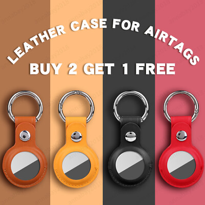 Leather Case Cover for AirTag Pet Location Tracker Sleeve Shell Skins Keychain $3.99
