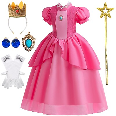 Princess Peach Costume Kids Girls Halloween Christmas Cosplay Party Dress Up $29.99