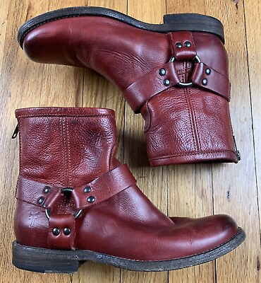 FRYE Phillip Harness Short Leather Boots Dark Red Women#x27;s Size US 6 B $69.47