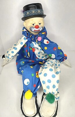 Vintage Shelf Sitting Plastic Head Clown 25quot; Sad Face very colorful $10.99