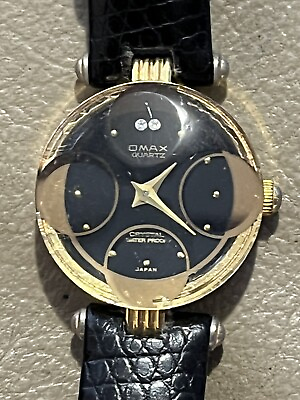 Vintage watch Omax quartz crystal lizard grain strap gold plated $85.19