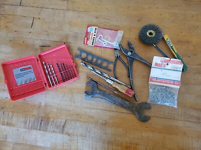 Junk Drawer of Assorted Vintage Tools Wrench Pliers Drill Bits Screwdrivers $13.79