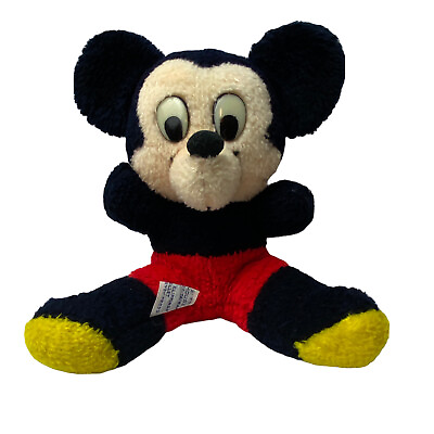 Vtg Disney Mickey Mouse Plush Stuffed Animal 7quot; Sitting Plastic Eyes Nostalgia $33.15