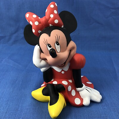 Bank Minnie Mouse Disney Sitting Plastic Rubber No Stopper Polka Dot Dress $17.85